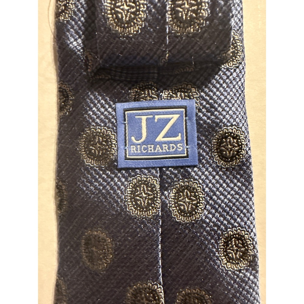 JZ Richards Mens Silk Necktie Blue‎ Geometric Pattern Luxury Neckwear